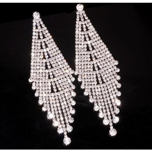 Luxury Rhinestone Crystal Long Tassel Earrings for Women Big Drop Dangle Wedding Bridal Earrings Wedding Accessory Jewelry E1748