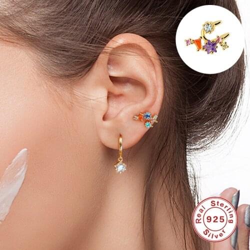 CANNER 925 Sterling Silver Huggie Clip Earrings For Women Simple Multicolor Zircon Ear Stud Earrings Fine Jewelry Wedding Joyero