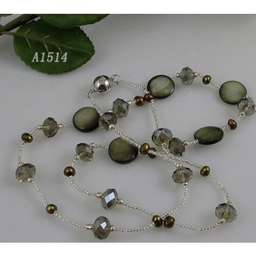 Unique Pearls jewellery Store,Dark Gray Crystal Shell Baroque Freshwater Pearl Necklace Magnet Clasp,Perfect Women Gift Jewelry