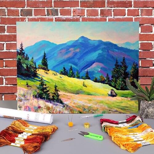 Landscape May Printed Water-Soluble Canvas 11CT Cross Stitch Kit Embroidery DMC Threads Handicraft Hobby Sewing Handmade
