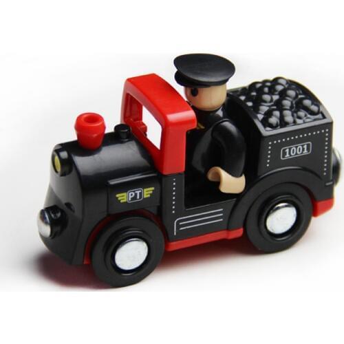 W125 Free Shipping Black Locomotive Wooden Rail Car Child Transport Toy Compatible with Train Wooden Track Educational, Model