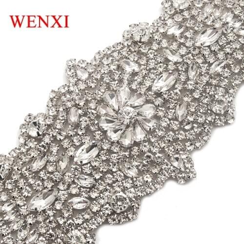 WENXI 5PCS Bride Gown Waistband Clear Sliver Rhinestones Applique Accessory For DIY Wedding Dress Belt WX859