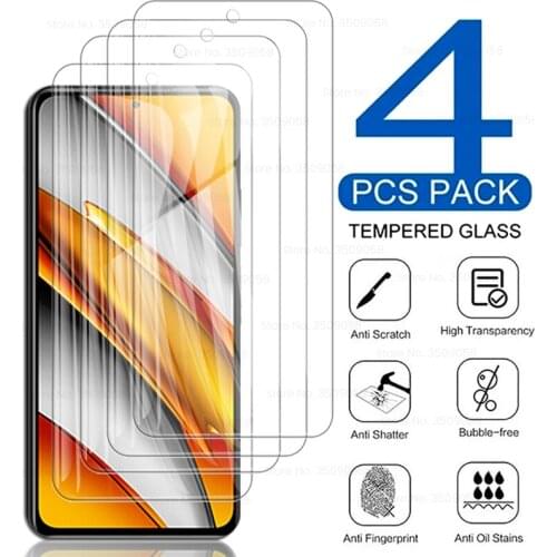 4pcs full cover screen protector tempered glass for xiaomi pocophone f3 poco x3 nfc m3 f2 pro f1 little poko f 3 protection film