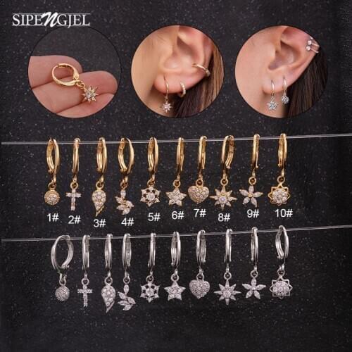 SIPENGJEL Geometric Tiny Small Hoop Earrings Cross Star Flower Lighting Pierced Drop Earrings For Women Accessories Jewelry 2021