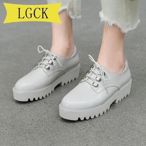 Plus Size 34-39 Spring Autumn New Women Platform Shoes Genuine Leather Casual Shoes Woman Lace Up Oxford Shoes for Women Shoes