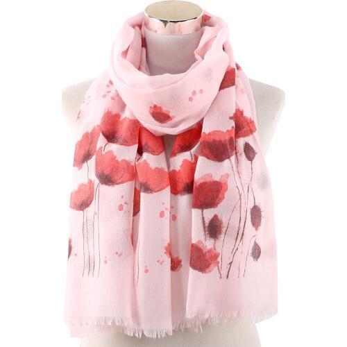 Poppy Printed Scarf Female New Floral Pattern Spring Autumn High Quality Shawls 70*180CM Fashionable Temperament All-match Scarf
