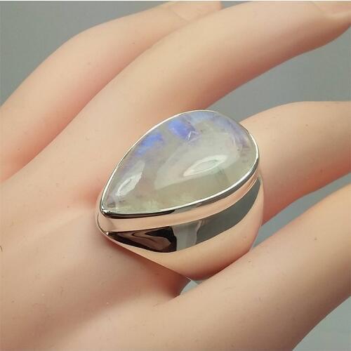 Charm Women Silver Color Water Drop Moonlight Rings Jewelry Natural Stone Statement Ring Wedding Engagement For Female
