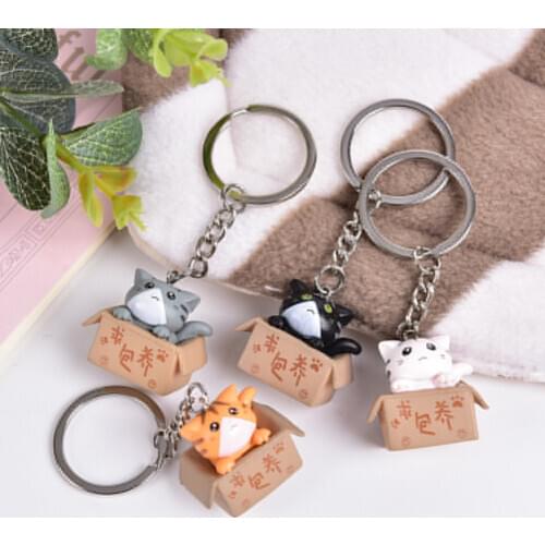 1pcs Cute Creative Personality Little Cat Box Keychain Bag Pendants For Women Men Kawaii Bag Accessories Fashion Letter Keychain