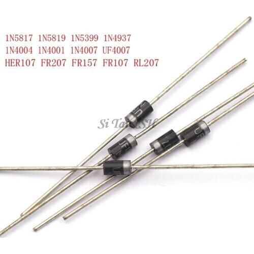100PCS 1N5817 1N5819 1N5399 1N4937 1N4004 Schottky Rectifier Diode 1N4001 1N4007 UF4007 HER107 FR207 FR157 FR107 RL207 DO-41