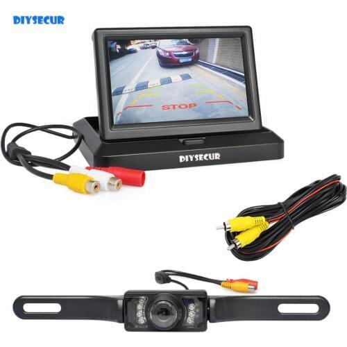 DIYSECUR 5" Foldable Rear View Monitor Car Monitor Waterproof IR Night Vision Rear View Car Camera Parking System
