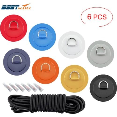 6PCS/lot Surfboard Dinghy Boat PVC Patch With Stainless Steel D Ring Deck Rigging Sup Round Ring Pad 5m Elastic Bungee Rope Kit