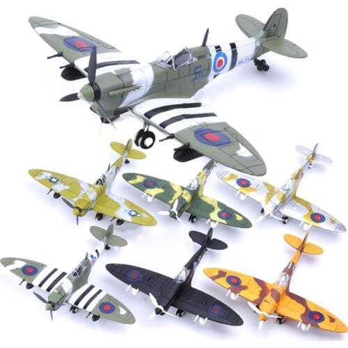 6Pcs Different 22*18CM Assemble Fighter Model Toys Building Tool Sets Aircraft Diecast 1/48 Scale War-II Spitfire Gift for Boy