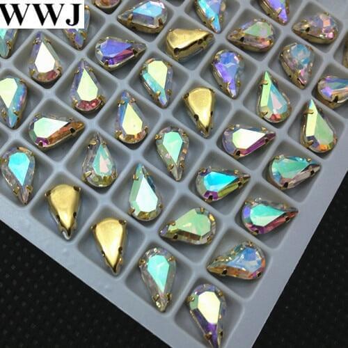 6x10mm 8x13mm Crystal AB Teardrop Glass Crystal Fancy stone With Gold Claw setting for sewing on dress,jewelry making
