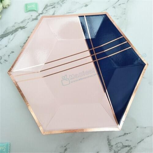 80pcs Navy & Rose Gold Hexagon Small Party Plates Wedding Bridal Shower Engagement Bachelorette Party Baby Shower Tableware