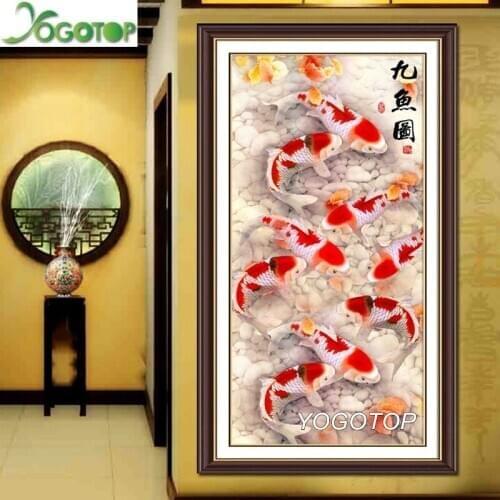 Large Nine fish 5d diamond Painting Full mosaic set diy Square/round Diamond embroidery Animal Pictures Decor koi fish YY2782
