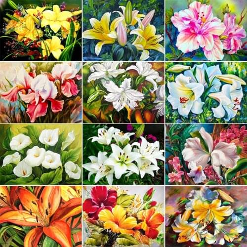 5D DIY Diamond Painting Lily Flower Cross Stitch Kit Full Drill Square Embroidery Mosaic Picture of Rhinestones Home Decor Sale