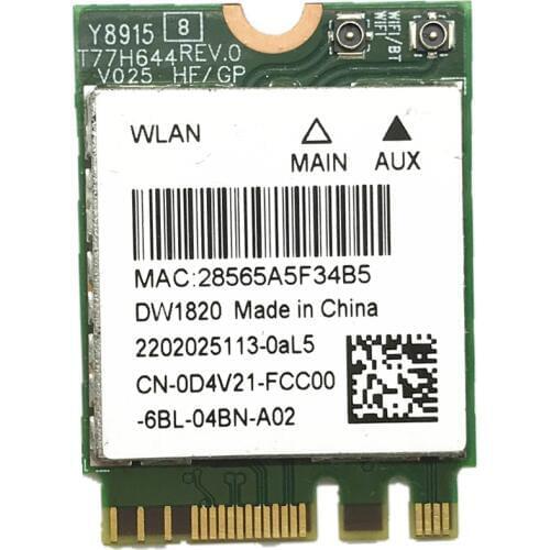 Wireless Adapter Card for Atheros QCNFA344A DW1820 802.11ac Bluetooth 4.1 867Mbps M2 NGFF WiFi Wireless Card