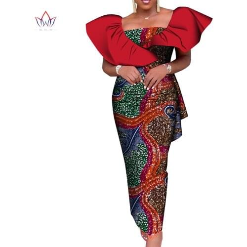Bintarealwax 2021 Summer Dresses for Women Vestidos Long Party African Clothing Dashiki Plus Size 7XL Ankle Length Clothes WY900