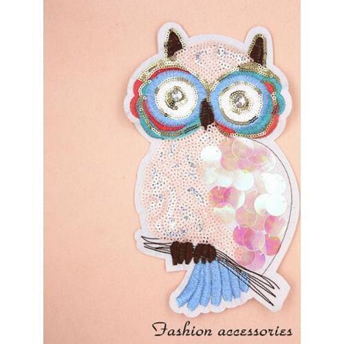 Big Paillette Sequins Embroidered Owl Patch Clothes Stickers Bag Sew on Patches On Applique DIY Apparel Sewing Clothing DIY BU99
