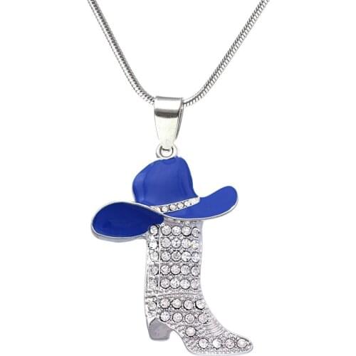 Zinc alloy metal hat boot necklace colorful boots pendants bail snake chain necklace for souvenir cowboys cowgirls gift jewelry