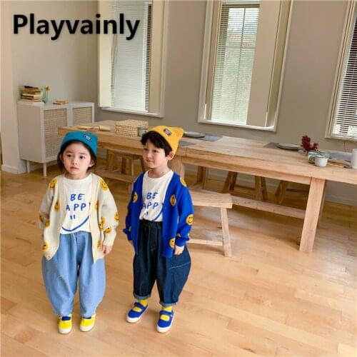 2021 New Boys Girls Sweater Coat Loose smiling face Sweater cardigan Coats Kids Clothes E22288