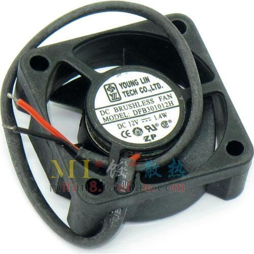 Young Lin DFB301012H DC 12V 1.4W 30x30x10mm 2-wire Server Square Fan
