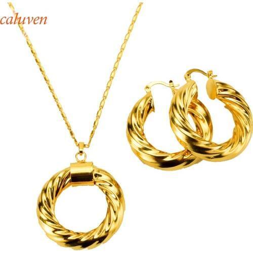 Ethiopian necklace & earrings Dubai gold Jewelry African sets Gold Color jewellery for Israel/Sudan/ Arab/middle east women Gift