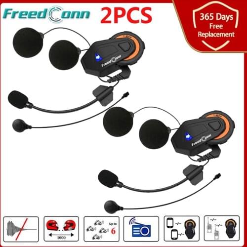 2PCS Freedconn T-MAX E Waterproof Motorcycle 6 Riders Group Talking FM Radio Bluetooth 4.1 Helmet Intercom Headset Interphone