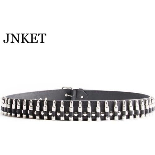 JNKET New Punk Mens Bullet Belt Rivets Waist Belt PU Leather Waist Strap Pin Buckle Waistband Casual Jeans Belt