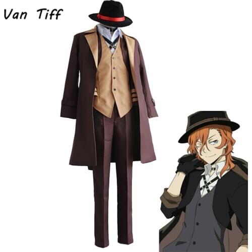 Anime Bungo Stray Dogs Cosplay Nakahara Chuuya Costumes Jackets Pants Wigs Full Set Uniform Synthetic Hair Men Boy Halloween