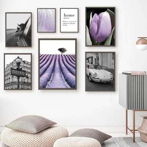 Lavender Rose Tulip Retro Girl Metro Car Wall Art Canvas Painting Nordic Posters And Prints Wall Pictures For Living Room Decor