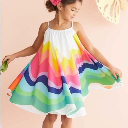 2020 Beautiful Summer Dress Baby Girl Clothes Newborn Summer Toddler Girls Sleeveless Rainbow Print Dress Vest Dresses Clothes