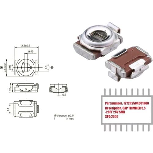 My Group Asia 2000PCS 5.5 ~ 25pF Trimmer Capacitor Surface Mount SMD 5.5 ~ 20pF 25V Top Trimmers, Variable Capacitors in Stock