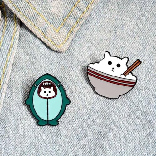 Cartoon Animal Brooches Cute Cat Fish Enamel Pins Personality Brooch Clothes Collar Lapel Pin Bag Metal Badges Jewelry