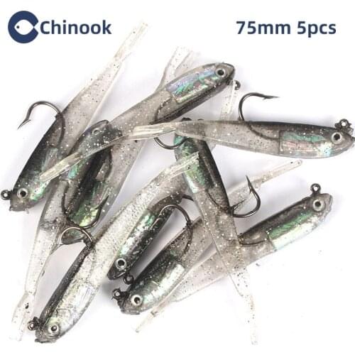 Chinook 5pcs Soft Bait Soft Fish Fork Tail with Hook Fish Artificial Silicone Fish Bait Fishing Tackle
