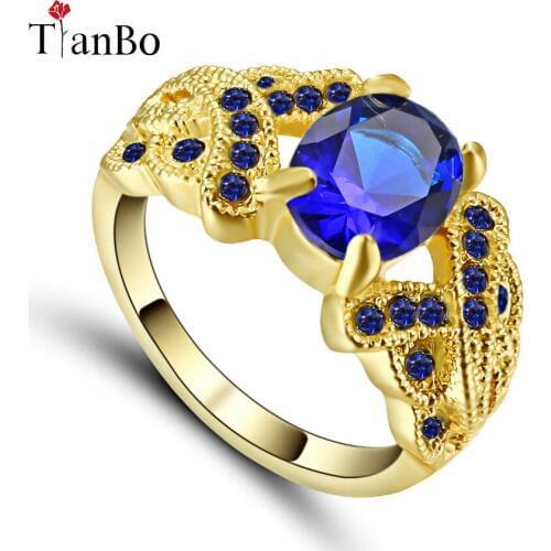 Mystery Blue & Clear Cross Ring Size 6 Fashion White & Black & Gold Colour Jewelry Vintage Wedding Rings for Women Birthday Gift