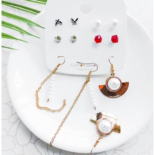 Variety Simulation Pearl Drop Earrings Set Cute Women Metal Geometric Crystal Butterfly Stud Earrings Womens 2021 Trend Jewelry