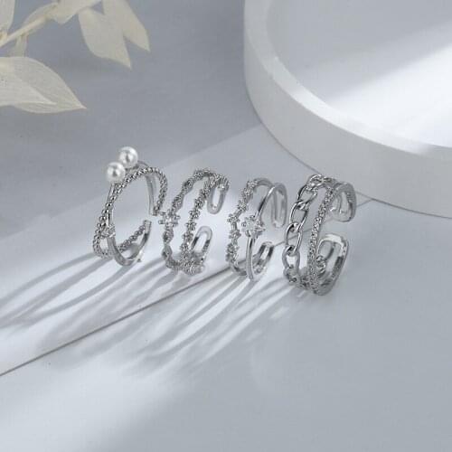 New 925 Sweet And Cool Cross Design Star Index Finger Ring Personality Geometric Zircon Adjustable Ring For Women Fine Jewelry