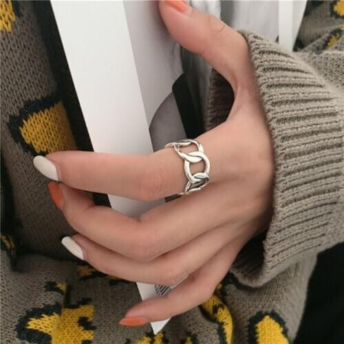 Korea New Trendy Metal Chain Silver Color Geometric Open Rings 2021 Fashion Women Party Jewelry Finger Ring