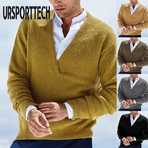 New Winter Sweater Men Oversize Knit Pull Homme Deep V-neck Pullover Jumper Harajuku Casual Streetwear Thick Warm Mens Sweaters
