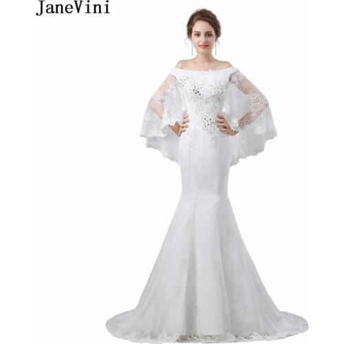 JaneVini Charming Appliques Beaded Long Bridesmaid Dresses for Weddings Mermaid Lace Bridal Dress Sweep Train Formal Party Gowns