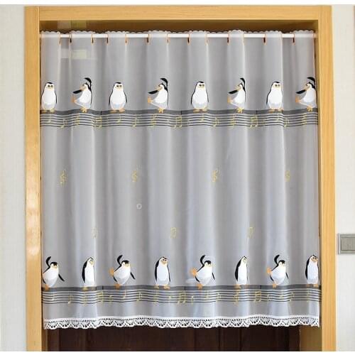 Half Curtain Cotton Cabinet Curtain Lace Embroidery Hem Lovely Penguins Christmas curtain Cupboard Curtain for Kitchen Door