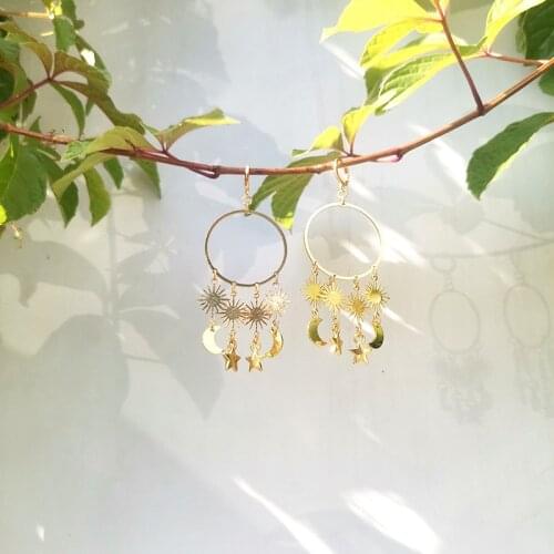 Bohemian earrings/gold-plated earrings/star-moon earrings