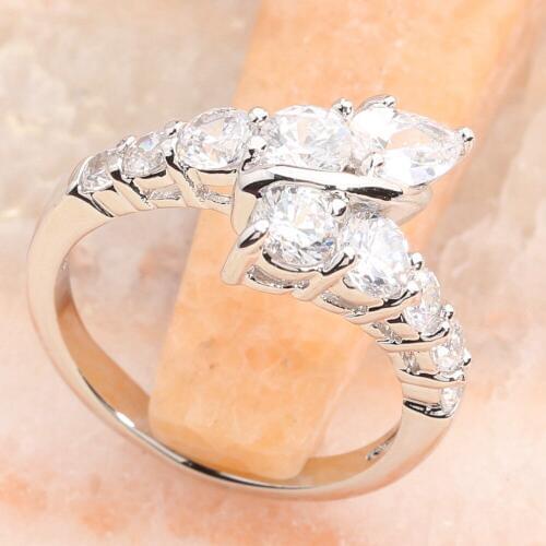 Luxurious White Stone 4*6mm Semi-precious Stone Silver Cool For Women Ring Q2595