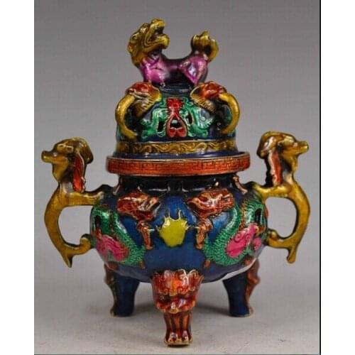 Christmas decorations for home+ Collectible Delicate Vintage Copper Handwork Cloisonne Dragon Incense Buner Shipping