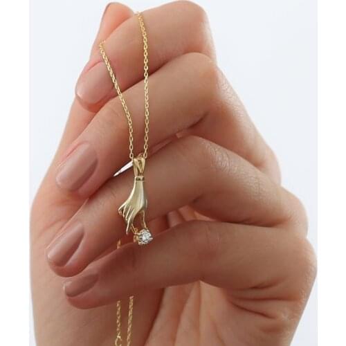 925 sterling Silver Tektaşlı Hand Necklace Hand Making