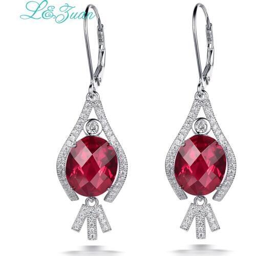 L&zuan Earrings For Women Fine Jewelry 100% 925 Sterling Silver Drop Earrings 10.2ct Ruby Red Stone Luxury Gemstone E0043-W01