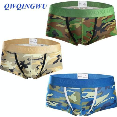 3PCS/Lot Brand Male Underwear Men Boxer Shorts Breathable Nylon U Convex Boxers Sexy Tide Camouflage Cueca Boxers Trunk Shorts