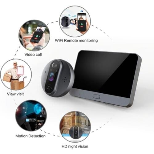 Smart WiFi Video Doorbell Tuya APP Phone Remote Control Door Viewer PIR Motion Detection Home Camera Security Monitor Peephole