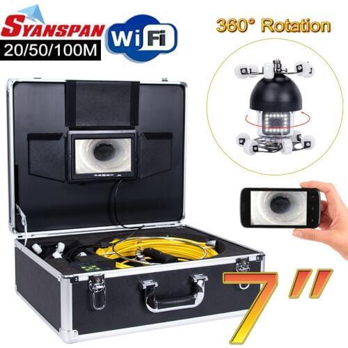 SYANSPAN 7" WiFi Pipe Inspection Video Camera,Drain Sewer Pipeline Industrial Endoscope support Android/IOS 360 Rotation 20-100M